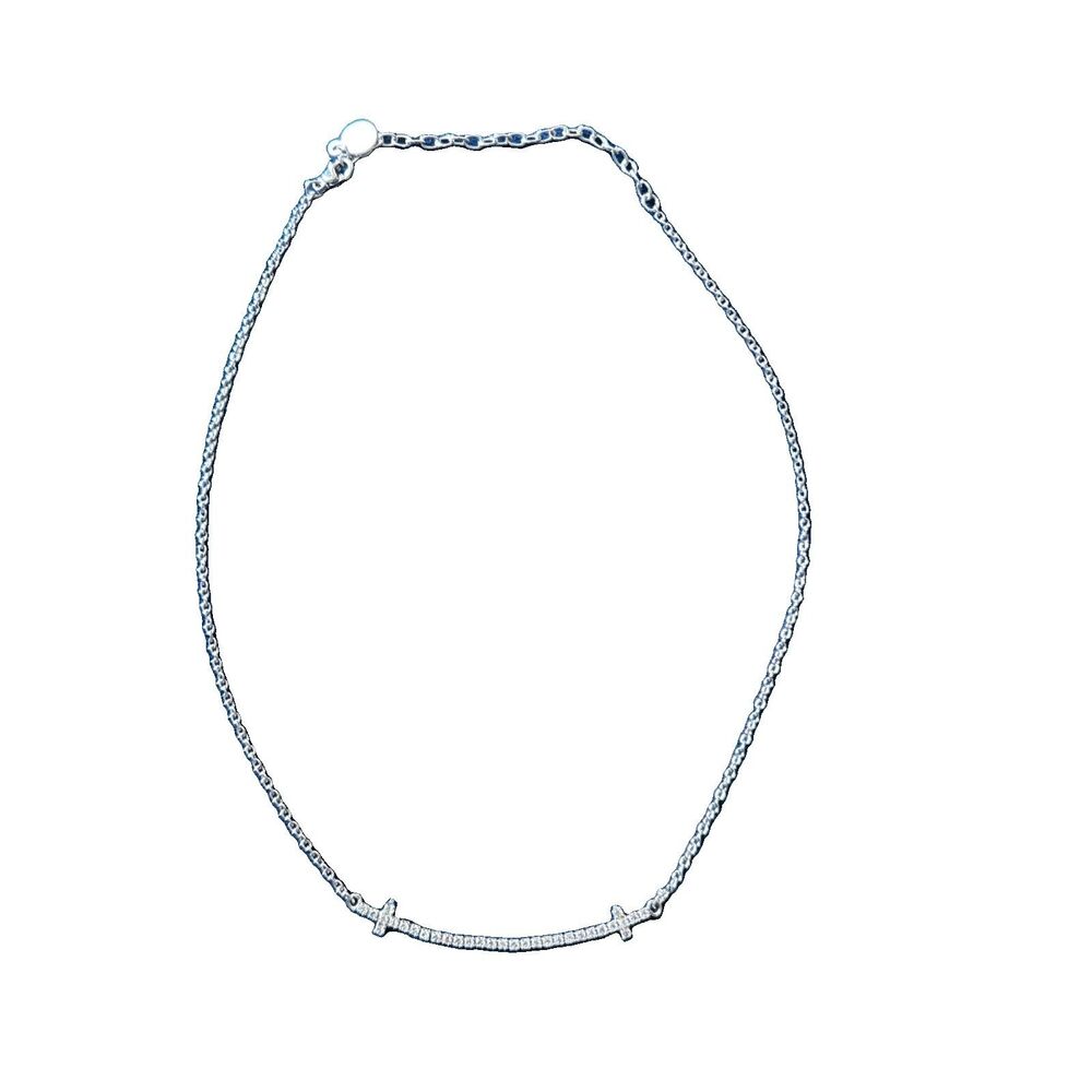 Roberta Chiarella NY Silver Tone Double Cross Curved Bar Chain Necklace 18"